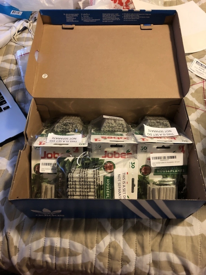 Jevon’s first Amazon inventory packed in an Adidas shoebox