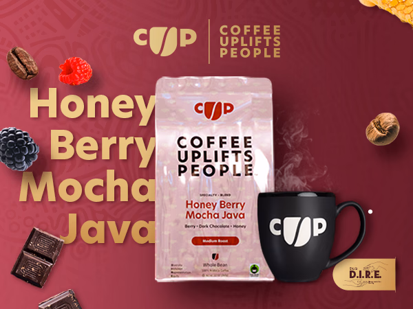 Coffee Uplifts People — Honey Berry Mocha Java / A+ Content, composition 1, panel 1
