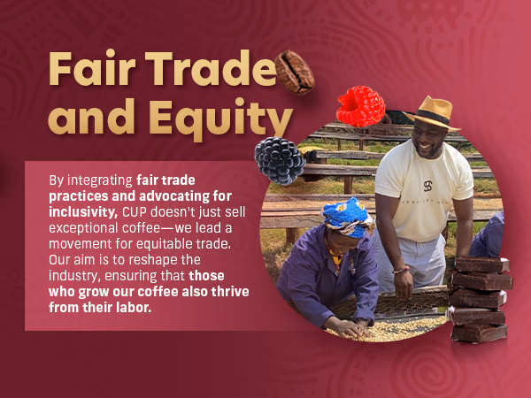 Coffee Uplifts People — Honey Berry Mocha Java / A+ Content / Fair trade and equity, composition 1, panel 1