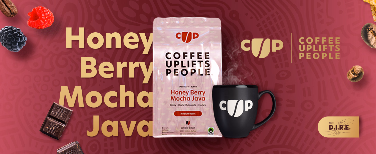 Coffee Uplifts People — Honey Berry Mocha Java / A+ Content, composition 1, panel 1