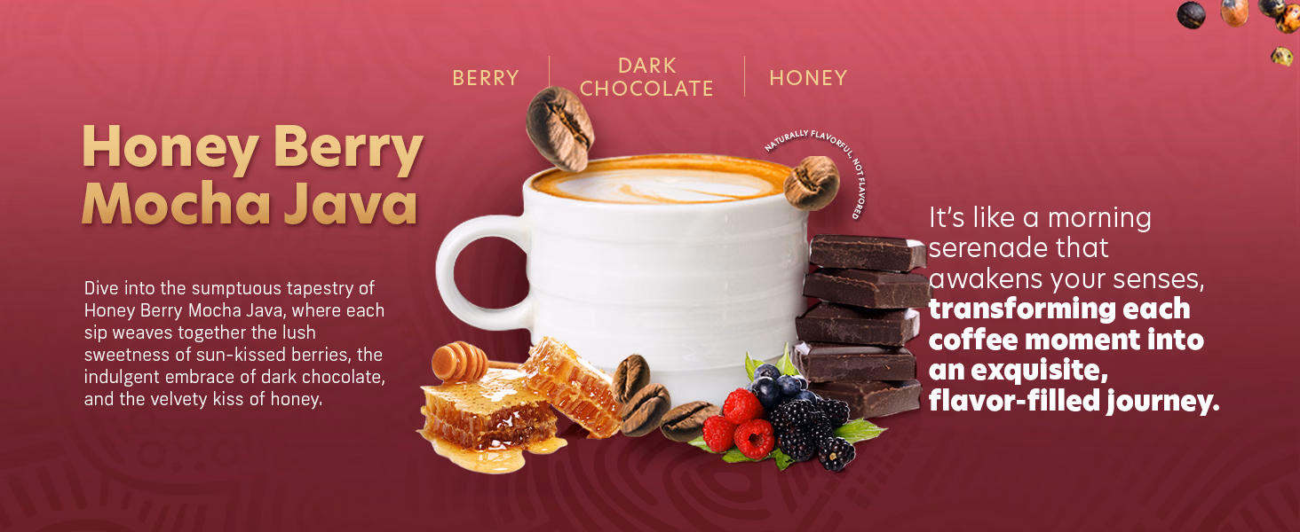 Coffee Uplifts People — Honey Berry Mocha Java / A+ Content, composition 1, panel 1