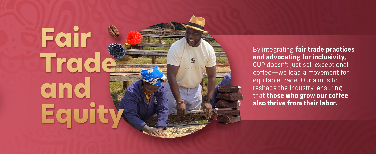 Coffee Uplifts People — Honey Berry Mocha Java / A+ Content / Fair trade and equity, composition 1, panel 1