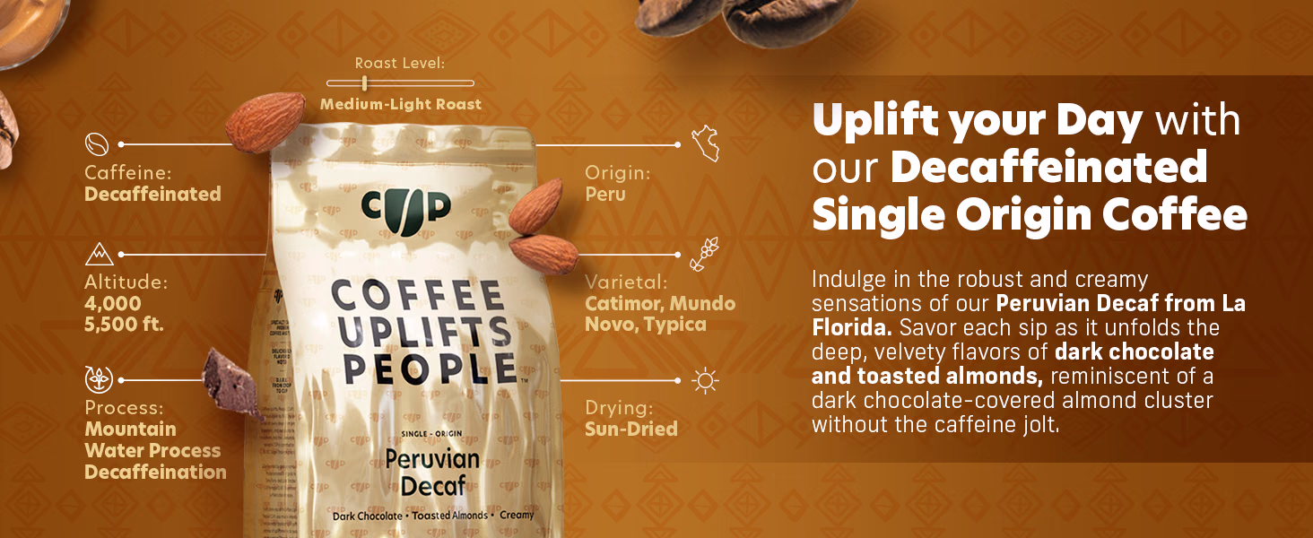 Coffee Uplifts People — Peruvian Decaf / A+ Content, composition 1, panel 1