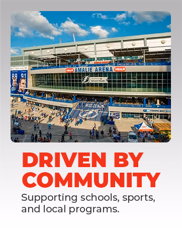 Amalie Arena illustrates the brand’s support for schools, sports, and local community programs.
