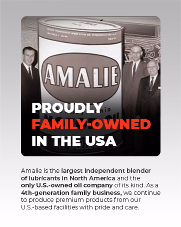 A historic Amalie oil-can photograph introduces its fourth-generation, family-owned U.S. business and domestic lubricant production.