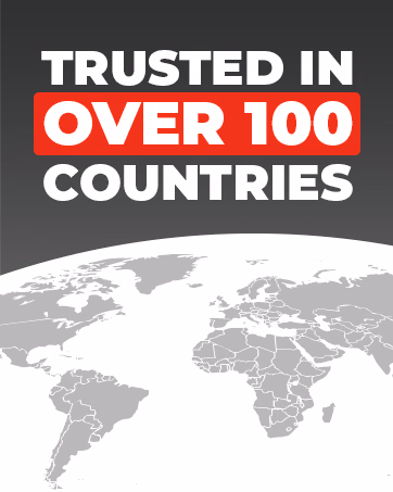 A world map accompanies Amalie’s message that its products are trusted in more than 100 countries.