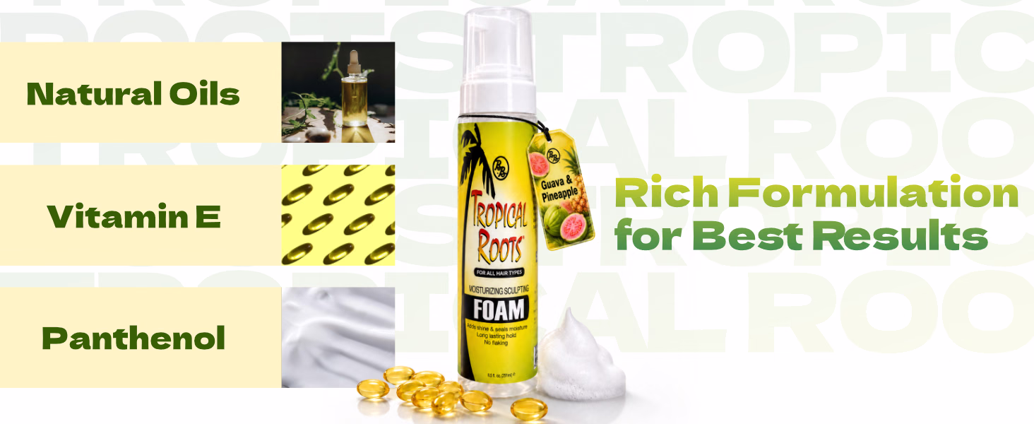 Bronner Bros. — Tropical Roots Moisturizing Sculpting Foam / A+ Content, composition 1, panel 1