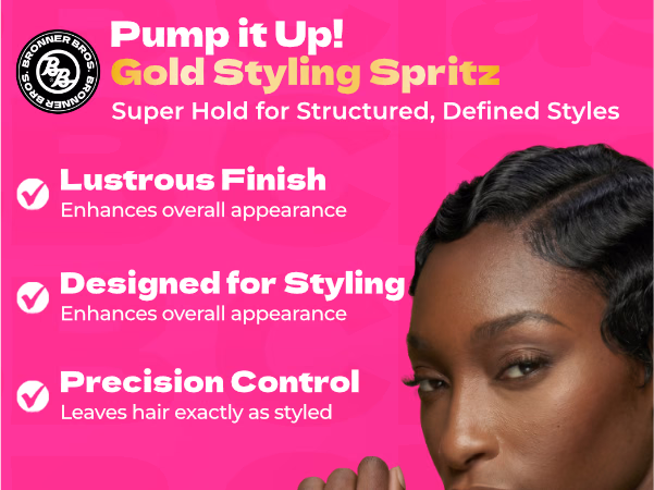 Bronner Bros. — Pump It Up! Gold Styling Spritz / A+ Content, composition 1, panel 1