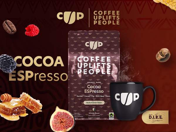 Coffee Uplifts People — Cocoa ESPresso / A+ Content, composition 1, panel 1