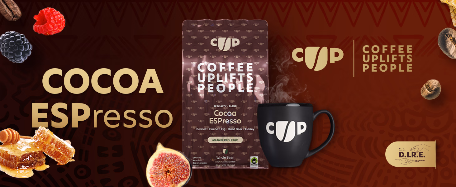 Coffee Uplifts People — Cocoa ESPresso / A+ Content, composition 1, panel 1