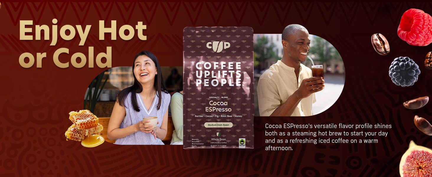 Coffee Uplifts People — Cocoa ESPresso / A+ Content, composition 1, panel 1