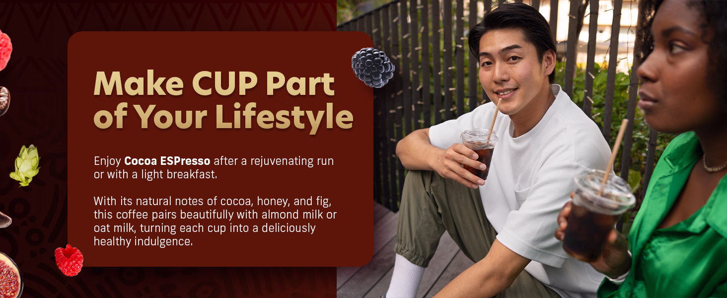 Coffee Uplifts People — Cocoa ESPresso / A+ Content, composition 1, panel 1
